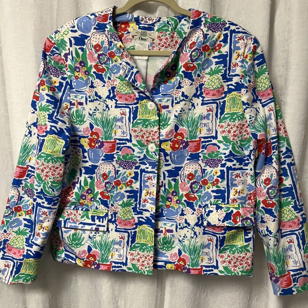 Orvis Blazer Women’s Jacket Button Front Floral Colorful Vintage Size 14